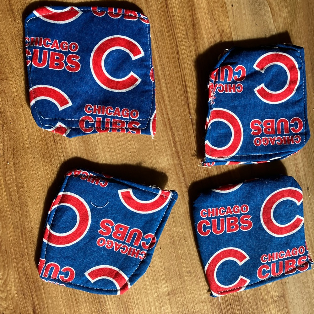 Hand sewn set of four cubs coasters